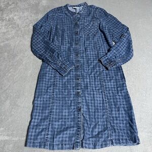 J Jill Dress‎ Womens XS Blue Lyocell Checked Plaid Pockets Roll Tab Sleeve Boho
